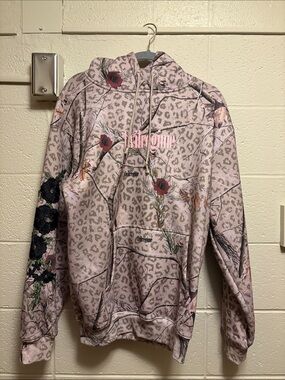 Civil Regime Embroidered Heavyweight Pink Floral Leopard Print Hoodie